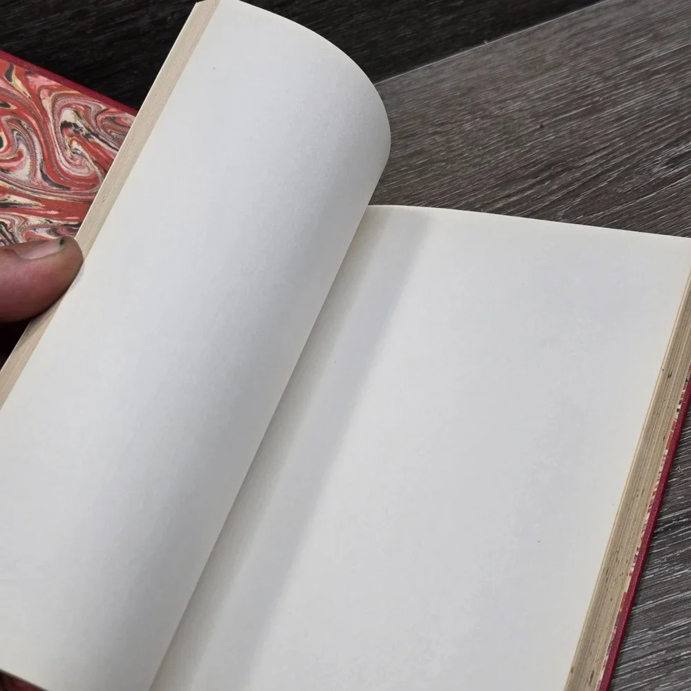 Vintage Castle Red Leatherette Blank Journal Notebook Gold Foil Marbled Pages